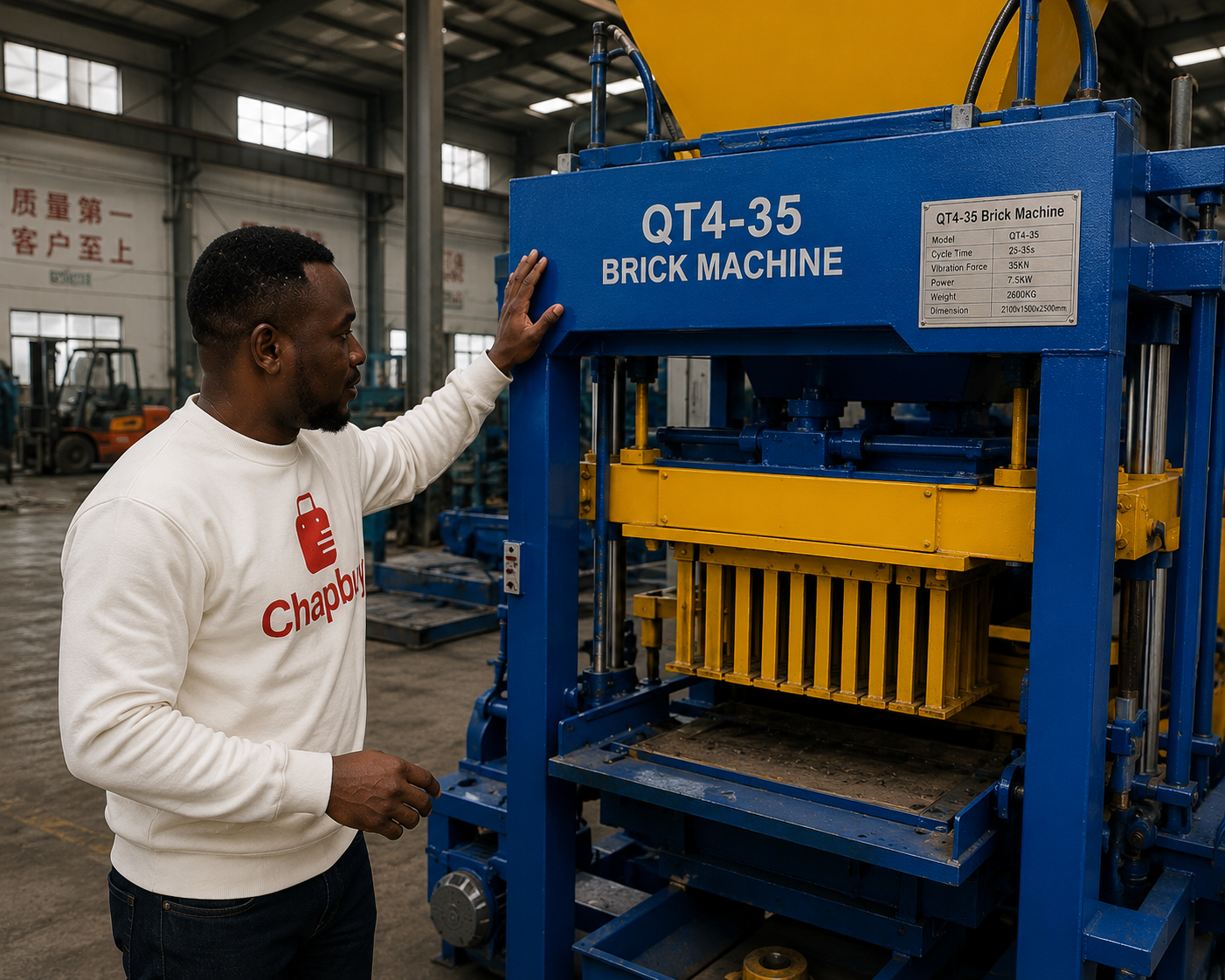 Chapbuy inspecting a brick machine